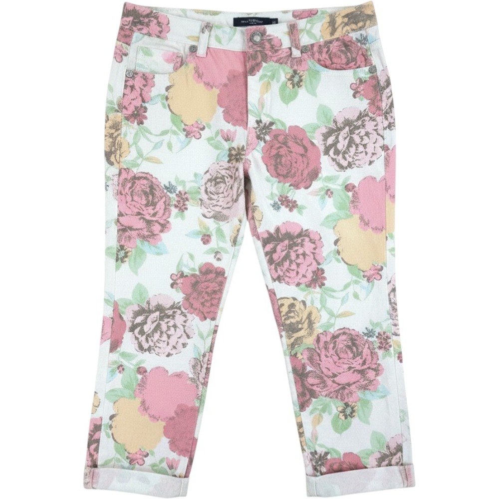 Nine West Vintage America Cropped Mid Rise Floral Vintage Boho Cuffed Jeans
